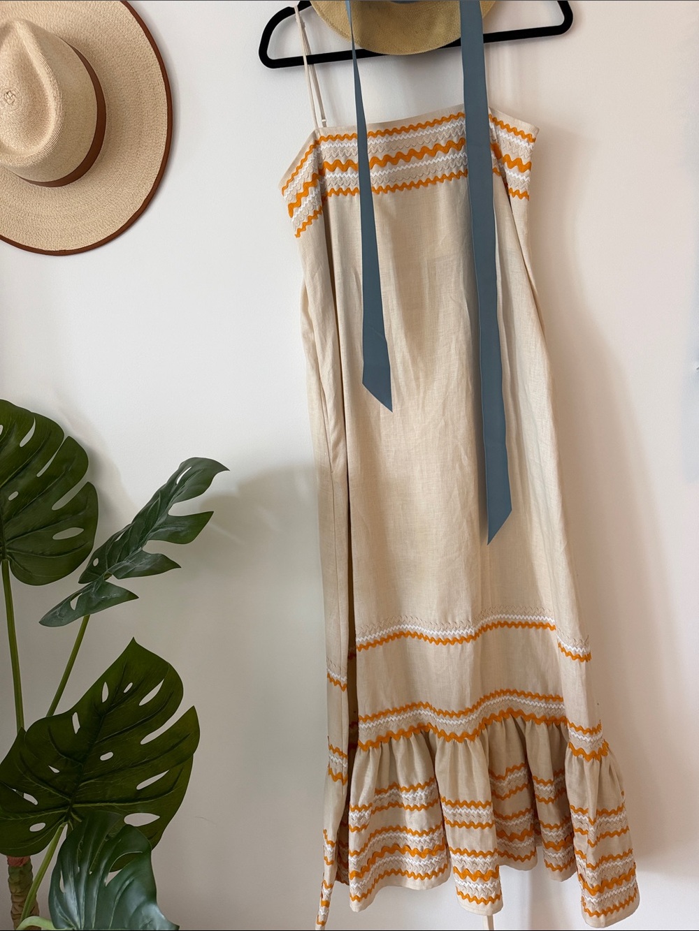 Lisa Marie Fernandez Ric Rack Cream Sundress with orange Zigzag Trim